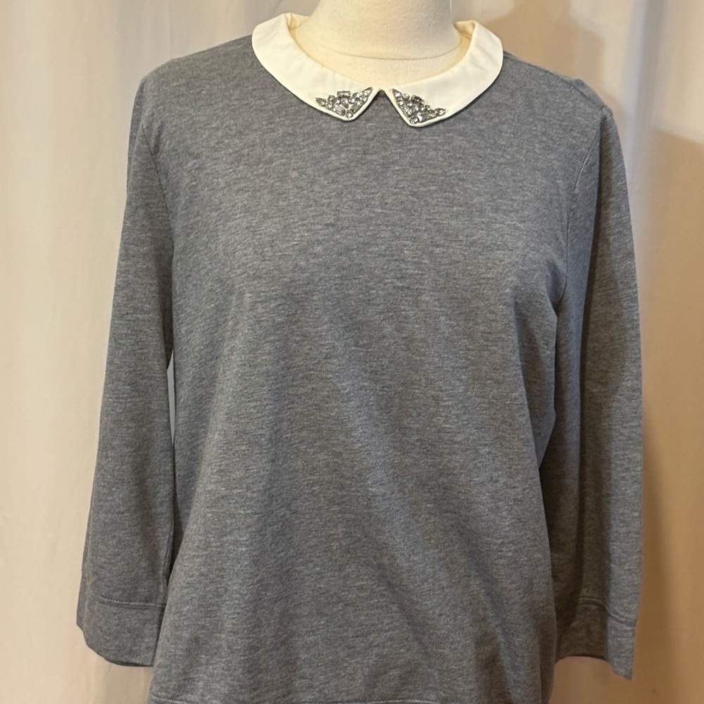 Ann Taylor The Loft Gray Top with Embellished Collar XL